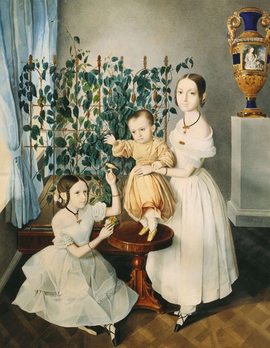 Ritratto di tre ragazze all'interno - museo Tropinin, Mosca